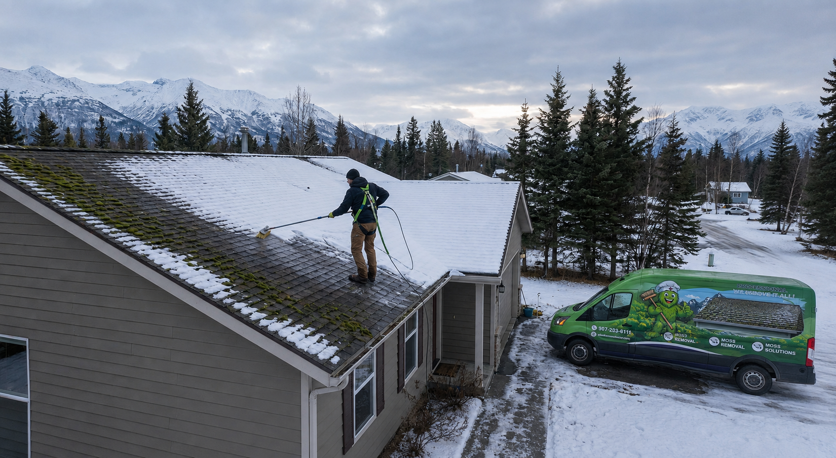 Roof moss removal for Wasilla, Alaska homeowners